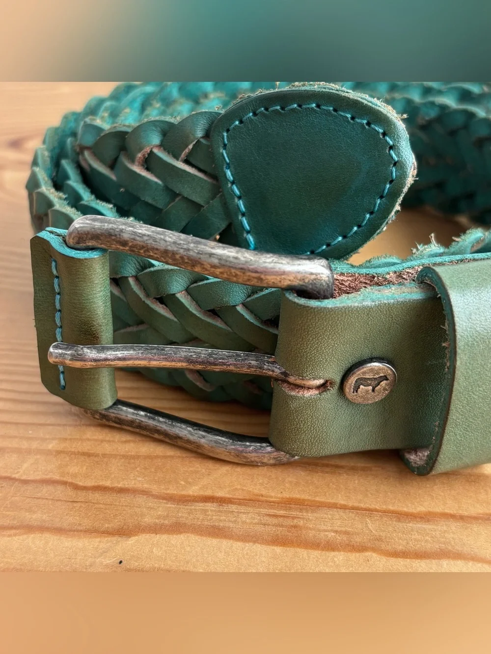 Will Leather Goods Braided teal green Belt Sz M